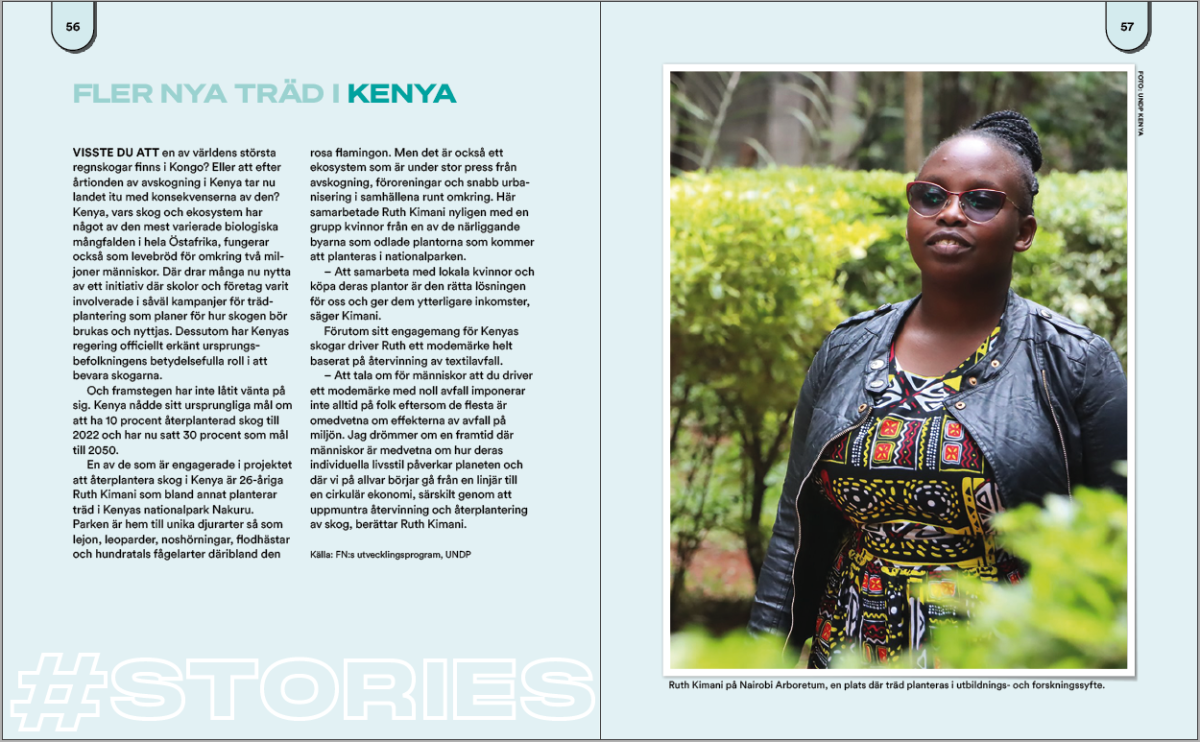 Uppslag ur boken som visar en berättelse från Kenya.